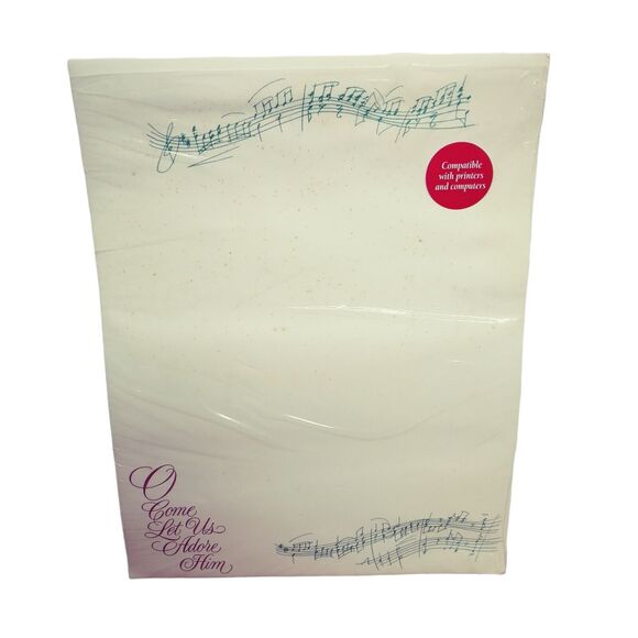 Vintage Christmas Letterhead Stationery O Come Let Us Adore Him Music Notes 90s - Picture 9 of 16